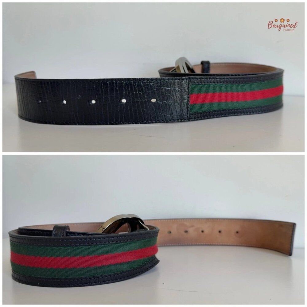 Authentic Gucci Web Green/Red Canvas Silver Interlocking G Buckle Belt 95/38 - Picture 11 of 14